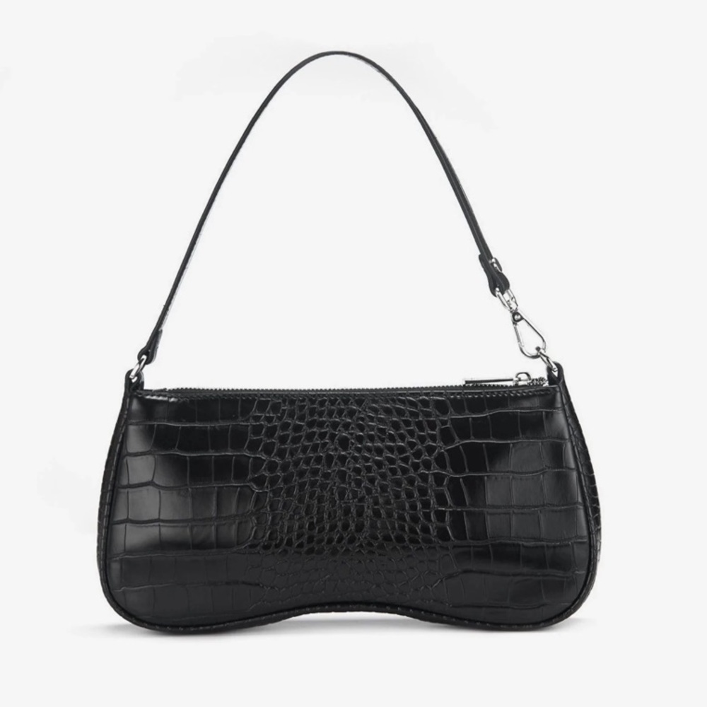 JW Pei Eva Black Croc Shoulder Bag with silver chain